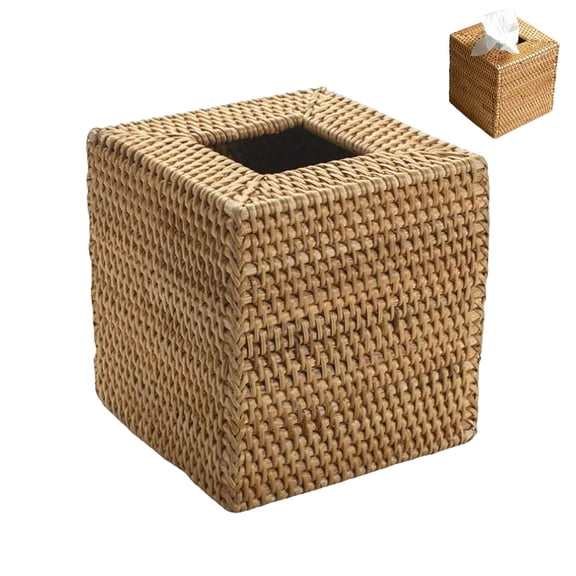 2/1PCS Natural Rattan Tissue Box Cover, Hand Woven Square Wicker Holder for Facial Tissues, Wicker Napkin Holder Ideal for Bathroom Living Room, Tissue Holders Decorative for Kitchen and Desk
