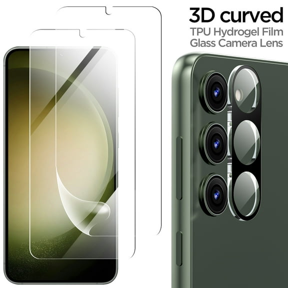 [2+1Pack] Screen Protector For Samsung Galaxy S23 [2 Pack] with [1 Pack] Camera Lens Protector TPU Screen Protector