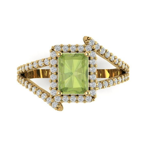 1.935 ct Emerald Cut Natural Peridot Solitaire with Accents Engagement Ring for Women in 18K Yellow Gold