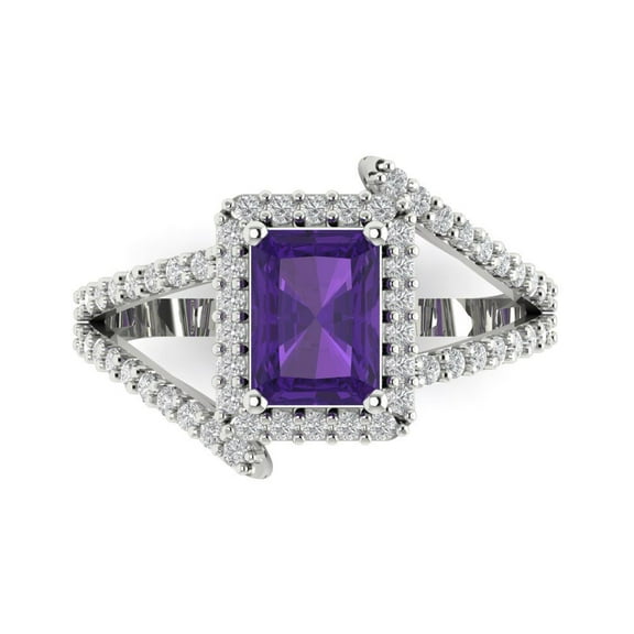Halo Engagement Ring for Women - 1.935ct Natural Amethyst in 14K White Gold Promise Ring