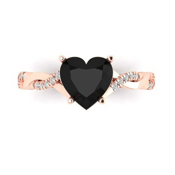 Clara Pucci 14K Rose Gold 2.1ct Onyx Solitaire with Accents Ring for Women
