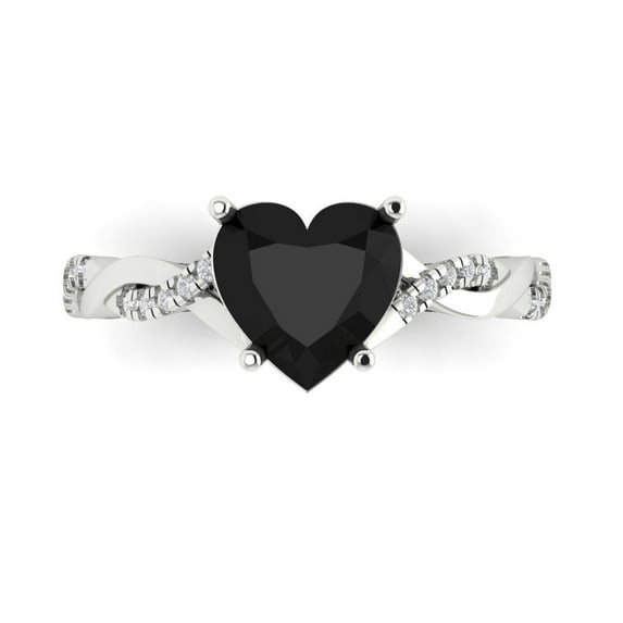 Clara Pucci 14K White Gold 2.1ct Onyx Solitaire with Accents Ring for Women