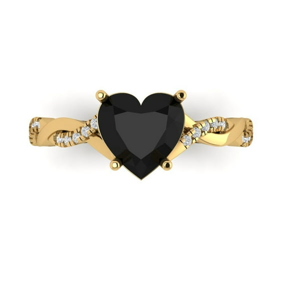 2.1ct Heart Cut Black Natural Onyx 18k Yellow Gold Engraving Statement Bridal Wedding Designer Ring Size 7