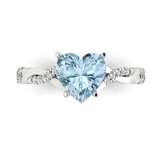 2.1ct Heart Cut Blue Crystal 18k White Gold Engraving Statement Bridal Wedding Designer Ring Size 7