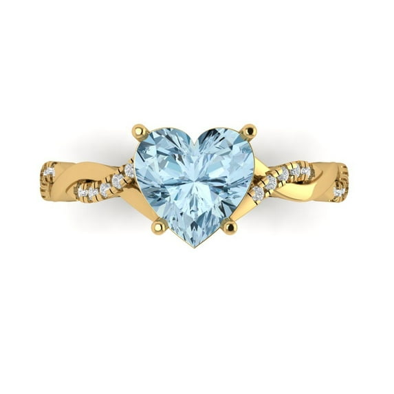 2.1ct Heart Cut Blue Crystal 18k Yellow Gold Engraving Statement Bridal Wedding Designer Ring Size 8