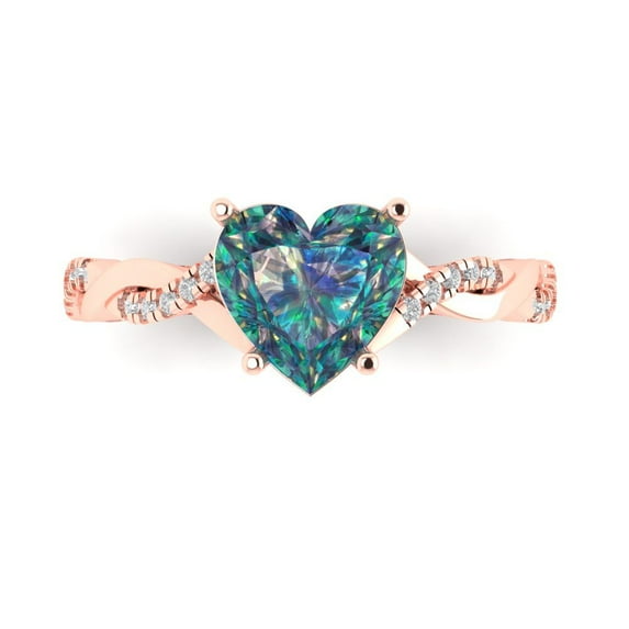 2.1ct Heart Cut Blue Moissanite 18k Pink Rose Gold Engraving Statement Bridal Wedding Designer Ring Size 4