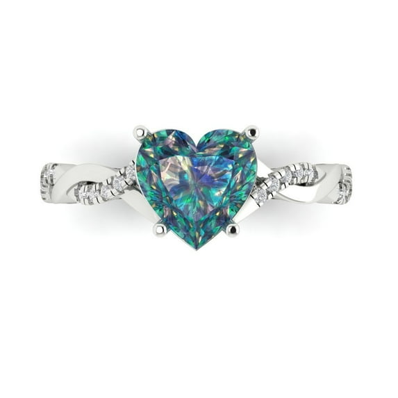 2.1ct Heart Cut Blue Moissanite 18k White Gold Engraving Statement Bridal Wedding Designer Ring Size 6.5