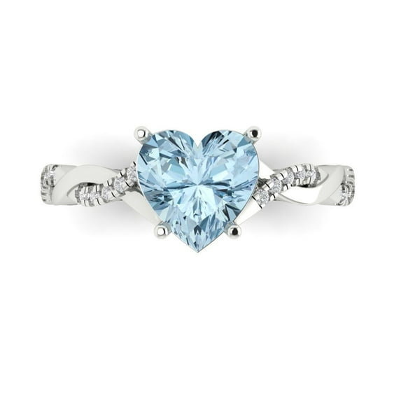 2.1ct Heart Cut Blue Natural Aquamarine 14k White Gold Engraving Statement Bridal Wedding Designer Ring Size 3.5