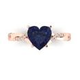 thumbnail image 1 of 2.1ct Heart Cut Blue Sapphire 14k Pink Rose Gold Engraving Statement Bridal Wedding Designer Ring Size 5.5, 1 of 8