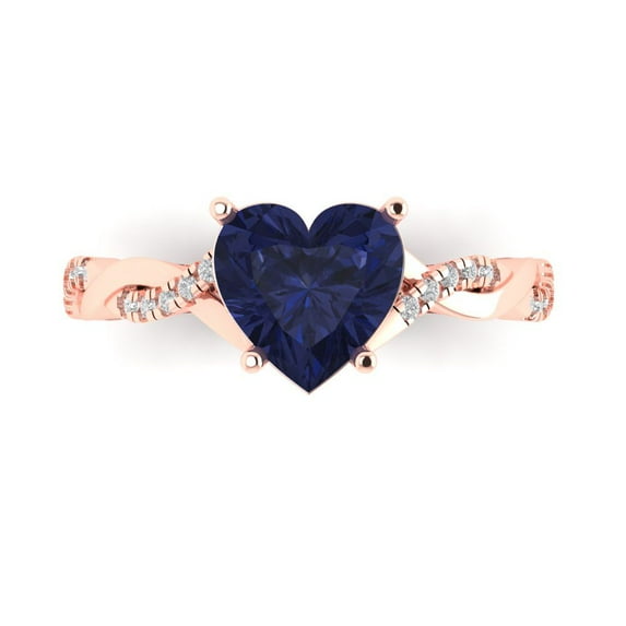 2.1ct Heart Cut Blue Sapphire 14k Pink Rose Gold Engraving Statement Bridal Wedding Designer Ring Size 5.5