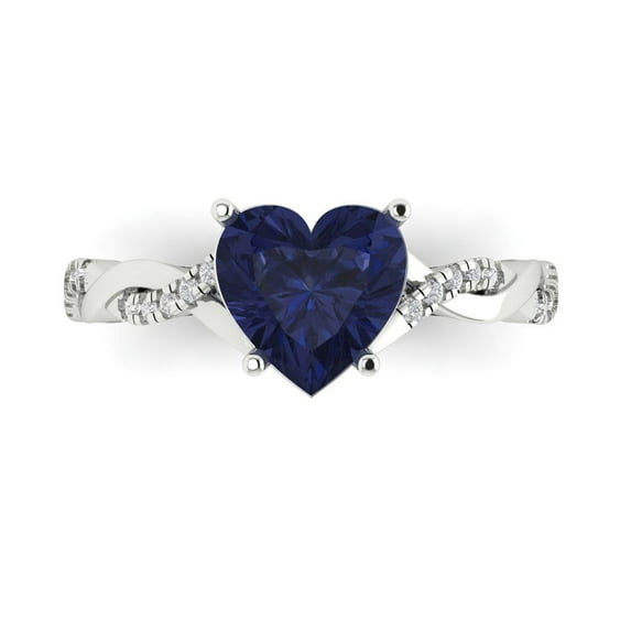 2.1ct Heart Cut Blue Sapphire 14k White Gold Engraving Statement Bridal Wedding Designer Ring Size 5.5