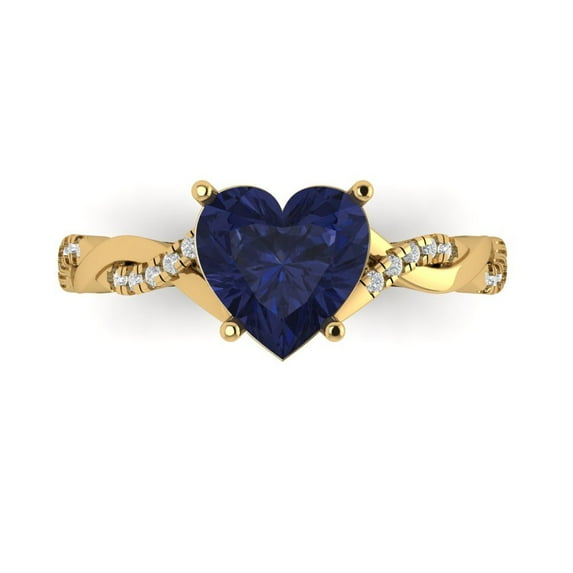 2.1ct Heart Cut Blue Sapphire 18k Yellow Gold Engraving Statement Bridal Wedding Designer Ring Size 8