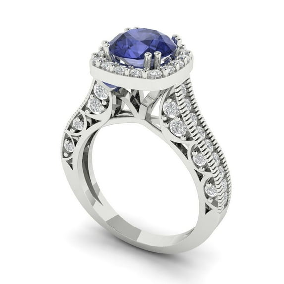 2.1ct Heart Cut Blue Crystal 18k Yellow Gold Engraving Statement Bridal Wedding Designer Ring Size 10.25