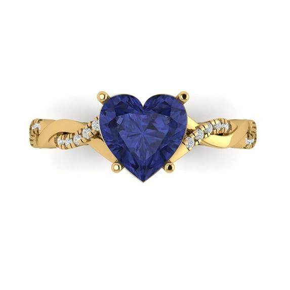 2.1ct Heart Cut Blue Tanzanite 18k Yellow Gold Engraving Statement Bridal Wedding Designer Ring Size 7