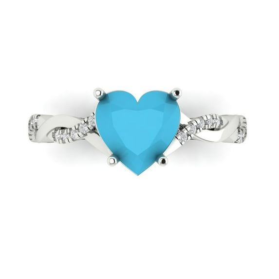 Clara Pucci 14K White Gold 2.1ct Turquoise Solitaire with Accents Ring