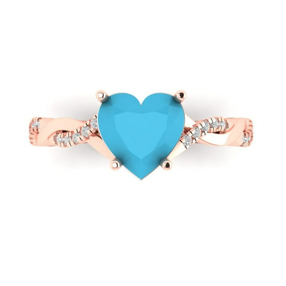 2.1ct Heart Cut Blue Turquoise 18k Pink Rose Gold Engraving Statement Bridal Wedding Designer Ring Size 10