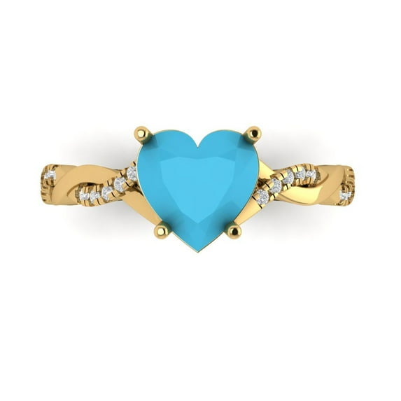 2.1ct Heart Cut Blue Turquoise 18k Yellow Gold Engraving Statement Bridal Wedding Designer Ring Size 3.5