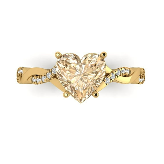 2.1ct Heart Cut Brown Natural Morganite 14k Yellow Gold Engraving Statement Bridal Wedding Designer Ring Size 7.5