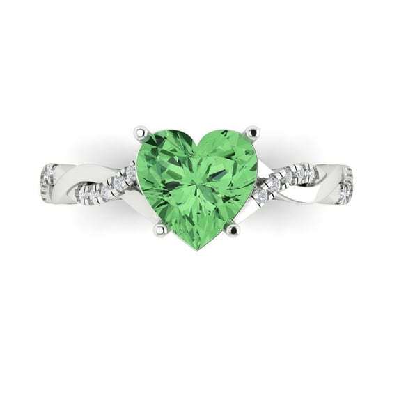 2.1ct Heart Cut Green Crystal 14k White Gold Engraving Statement Bridal Wedding Designer Ring Size 3.5