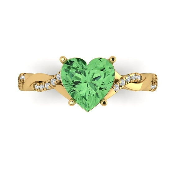 2.1ct Heart Cut Green Crystal 18k Yellow Gold Engraving Statement Bridal Wedding Designer Ring Size 6.5