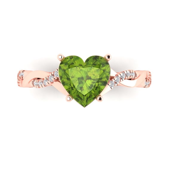 2.1ct Heart Cut Green Natural Peridot 14k Pink Rose Gold Engraving Statement Bridal Wedding Designer Ring Size 10