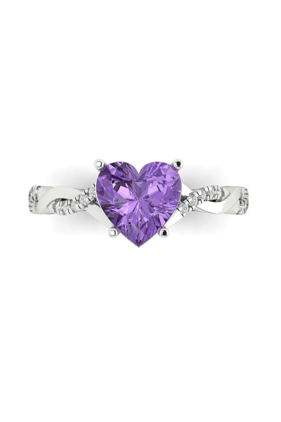 2.1ct Heart Cut Purple Alexandrite 14k White Gold Engraving Statement Bridal Wedding Designer Ring Size 7.5