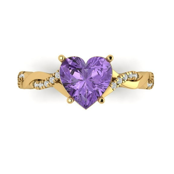 2.1ct Heart Cut Purple Alexandrite 14k Yellow Gold Engraving Statement Bridal Wedding Designer Ring Size 7.5
