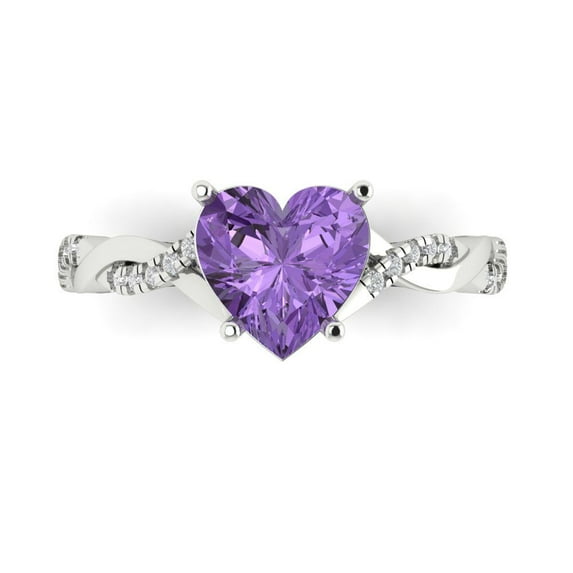 2.1ct Heart Cut Purple Alexandrite 18k White Gold Engraving Statement Bridal Wedding Designer Ring Size 4.5