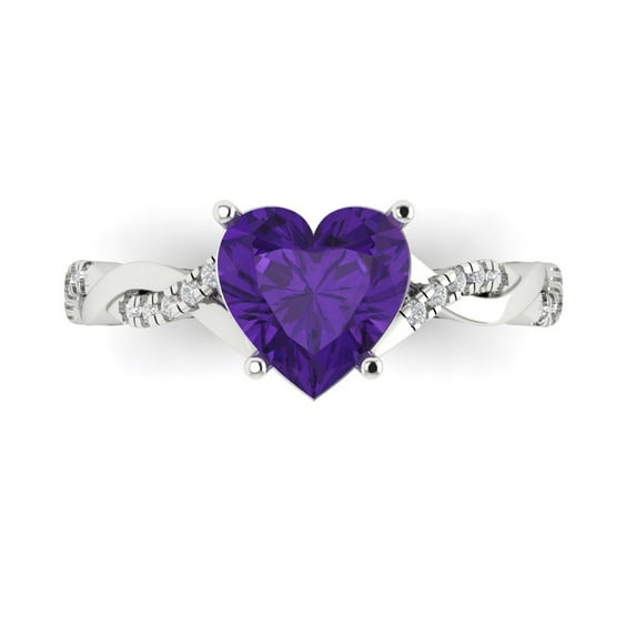 2.1ct Heart Cut Purple Natural Amethyst 18k White Gold Engraving Statement Bridal Wedding Designer Ring Size 6