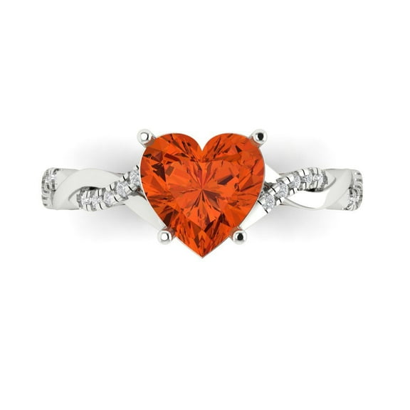 2.1ct Heart Cut Red Crystal 14k White Gold Engraving Statement Bridal Wedding Designer Ring Size 10.5