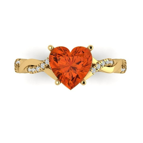 2.1ct Heart Cut Red Crystal 18k Yellow Gold Engraving Statement Bridal Wedding Designer Ring Size 7.5