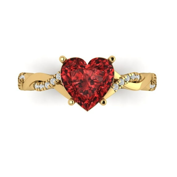 2.1ct Heart Cut Red Natural Garnet 18k Yellow Gold Engraving Statement Bridal Wedding Designer Ring Size 7.5