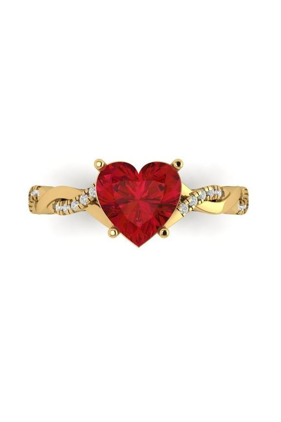 2.1ct Heart Cut Red Ruby 14k Yellow Gold Engraving Statement Bridal Wedding Designer Ring Size 10.5