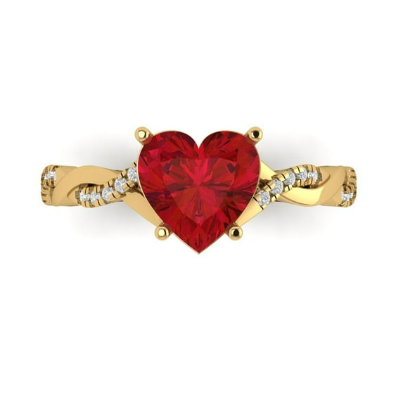 Clara Pucci 14K Yellow Gold 2.1ct Ruby Solitaire with Accents Ring