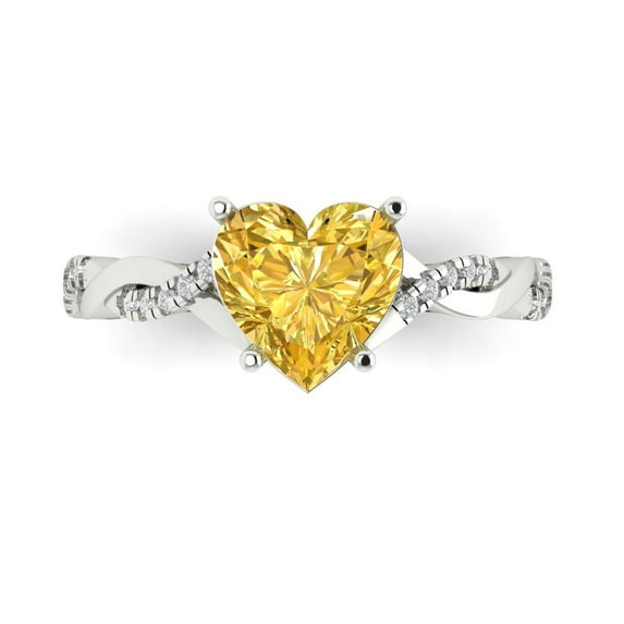 2.1ct Heart Cut Yellow Crystal 18k White Gold Engraving Statement Bridal Wedding Designer Ring Size 8