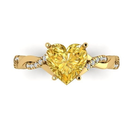2.1ct Heart Cut Yellow Crystal 18k Yellow Gold Engraving Statement Bridal Wedding Designer Ring Size 9