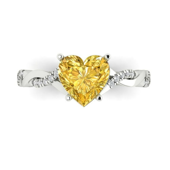 Clara Pucci 14K White Gold 2.1ct Citrine Solitaire with Accents Ring