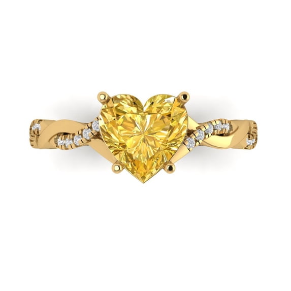 Clara Pucci 14K Yellow Gold 2.1ct Citrine Solitaire with Accents Ring