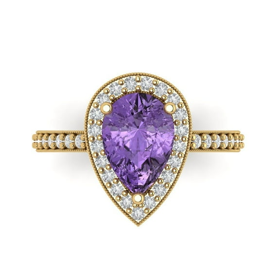 Halo Engagement Ring for Women - 2.36ct Simulated Alexandrite in 18K Yellow Gold Promise Ring