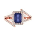 thumbnail image 1 of 1.935 ctw Solitaire with Zirconia Diamond Accents Anniversary Ring for Women | Emerald Cut Simulated Tanzanite | Hyperallergenic Solid 18K Rose Gold, 1 of 5