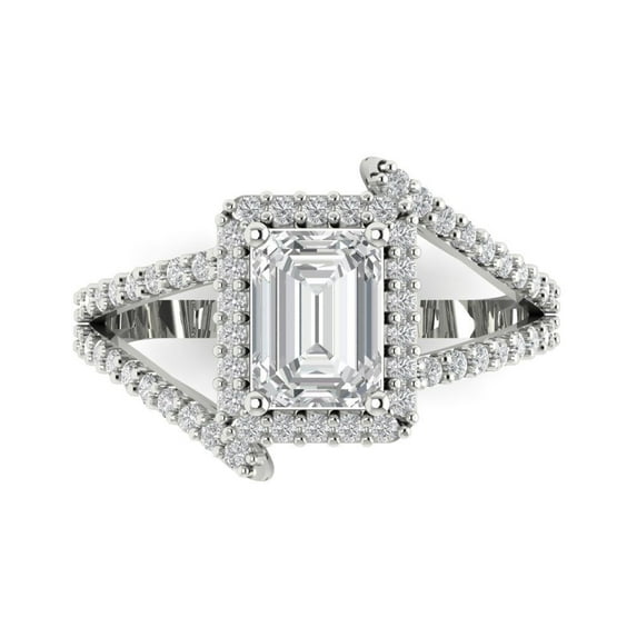Clara Pucci 14K White Gold Solid Gold Moissanite Halo Anniversary Ring for Women - 1.935 cttw Emerald Cut