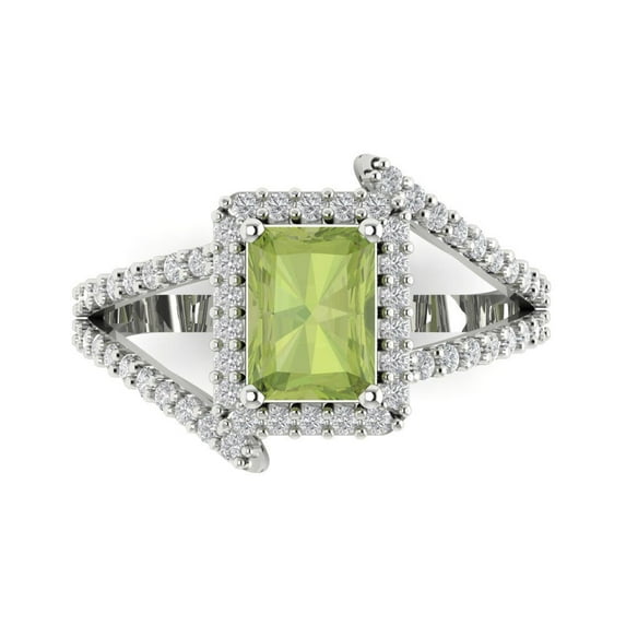 Clara Pucci 14K White Gold Solid Gold Peridot Halo Anniversary Ring for Women - 1.935 cttw Emerald Cut