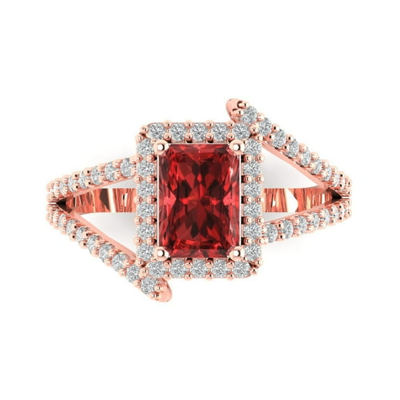 Clara Pucci 14K Rose Gold Solid Gold Garnet Solitaire with Accents Anniversary Ring for Women - 1.935 cttw Emerald Cut