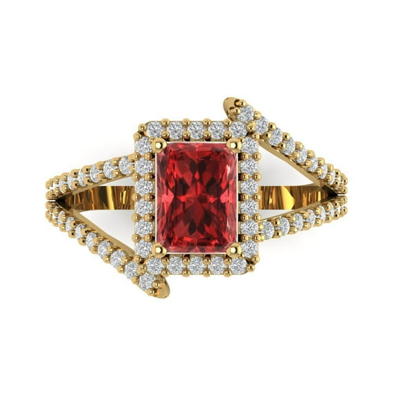 1.935 ctw Solitaire with Zirconia Diamond Accents Anniversary Ring for Women | Emerald Cut Natural Garnet | Hyperallergenic Solid 14K Yellow Gold