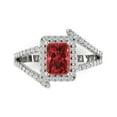 thumbnail image 1 of 1.935 ctw with Simulated Diamond Halo Accents Anniversary Ring for Women | Emerald Cut Natural Garnet | Hyperallergenic Solid 18K White Gold, 1 of 5