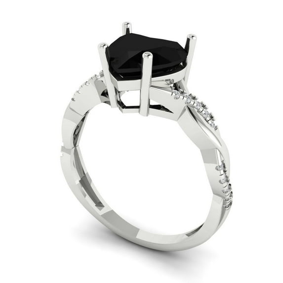 2.1ct heart cut black natural onyx 14k white gold Bridal Wedding Engagement Promise Anniversary Ring for Women size 5.75