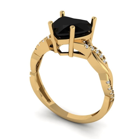 2.1ct heart cut black natural onyx 18k yellow gold Bridal Wedding Engagement Promise Anniversary Ring for Women size 6.5