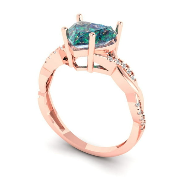 2.1ct heart cut blue moissanite 14k rose gold Bridal Wedding Engagement Promise Anniversary Ring for Women size 3.75