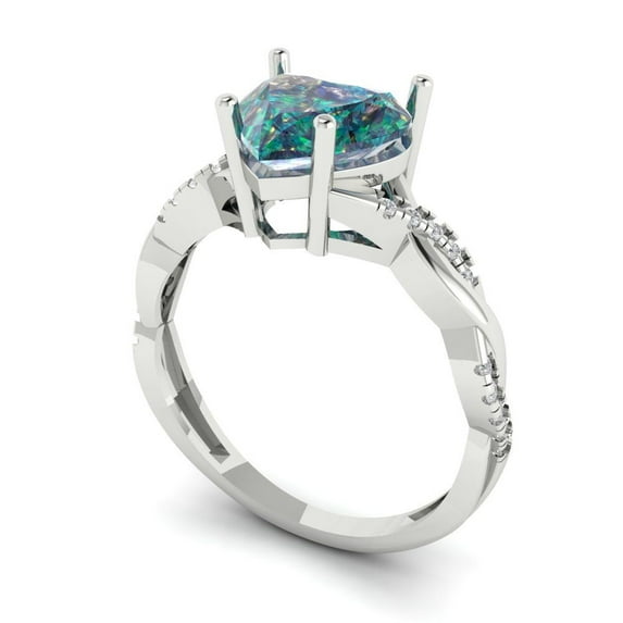 2.1ct heart cut blue moissanite 18k white gold Bridal Wedding Engagement Promise Anniversary Ring for Women size 7