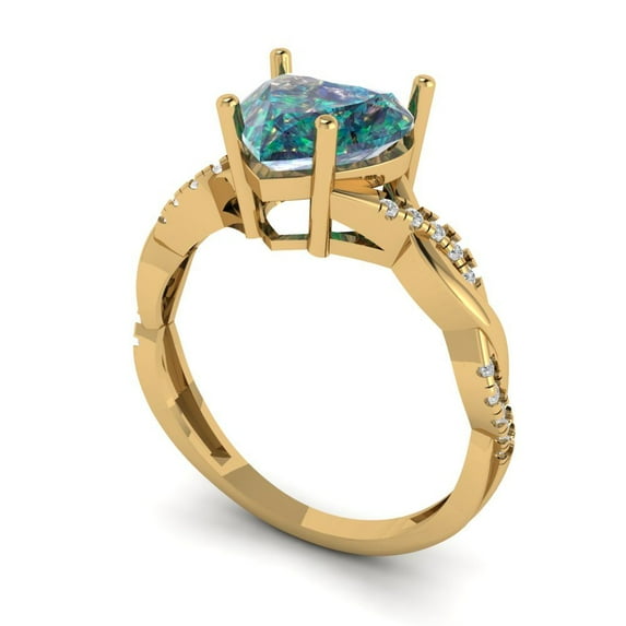 2.1ct heart cut blue moissanite 18k yellow gold Bridal Wedding Engagement Promise Anniversary Ring for Women size 6.75